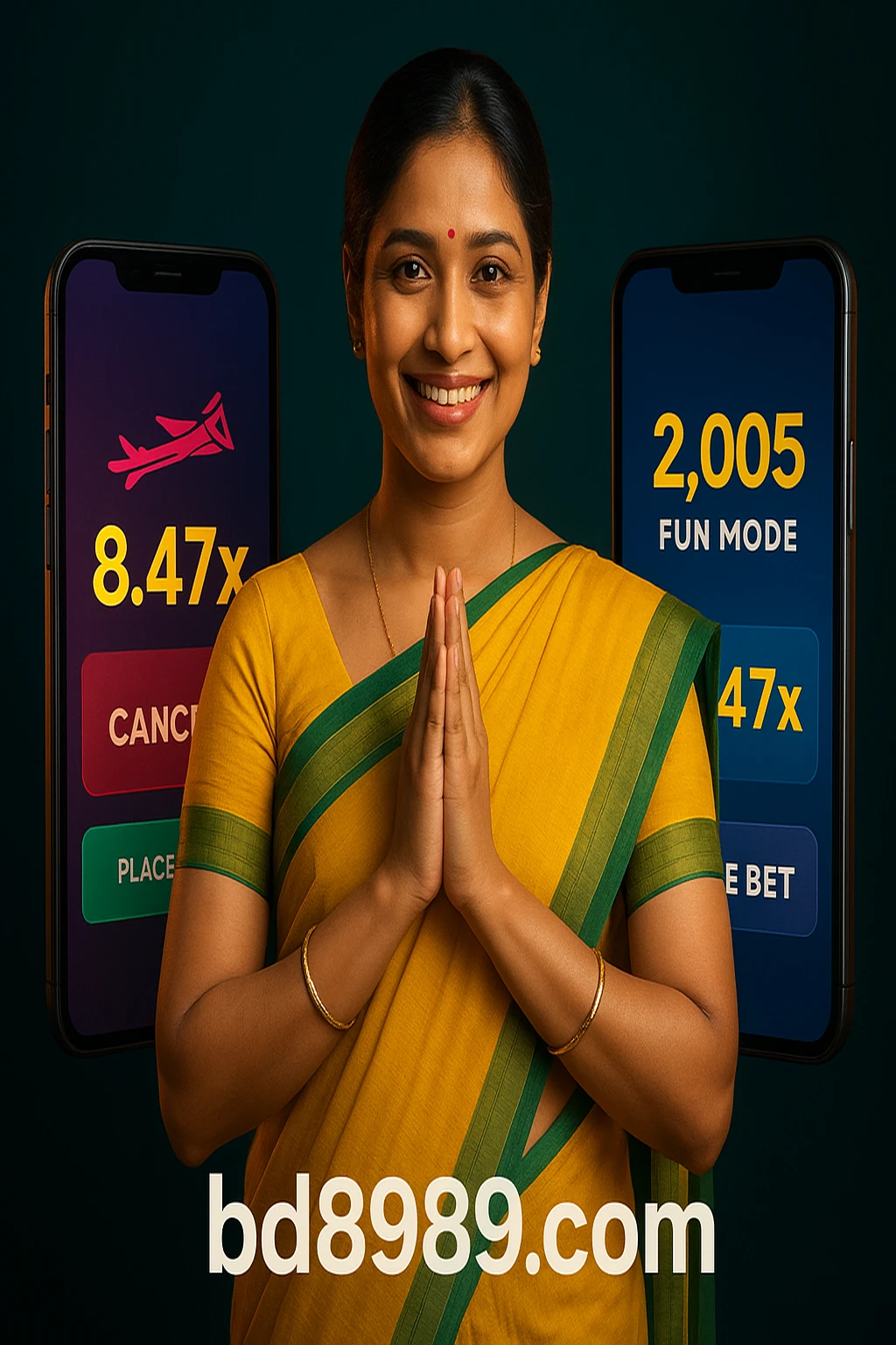 bd89-এ অ্যাভিয়েটর প্রচার ব্যানারটি মোবাইলে মাল্টিপ্লেয়ার ও গেমিং ইন্টারফেস দেখানো হয়েছে